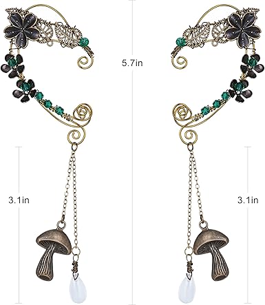 Fairy Elf Ear Cuffs - Handmade Bronze Antique Vintage Cuffs Drop Dangling Ear Clips Wraps for Women s Costume