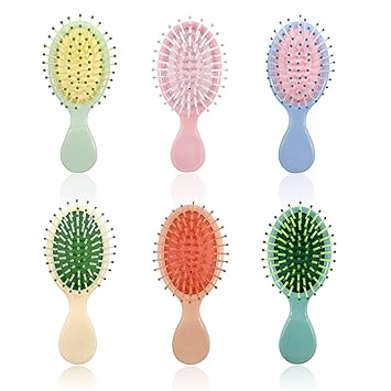 6 Pieces Mini Wet Hair Brush, Travel Detangling Brush, for Most Hair Types, with Ease Knots Without Tears or Breakage, Multicolor
