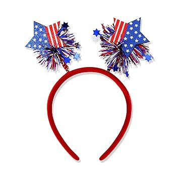4th of July Headband Independence Day Hair Accessories Patriotic Party Hair Supplies USA Flag Star Design Blue Red Ribbon Stars Hair Decoration Cute Hair Hoop for Women Girls Kids 1 Pcs