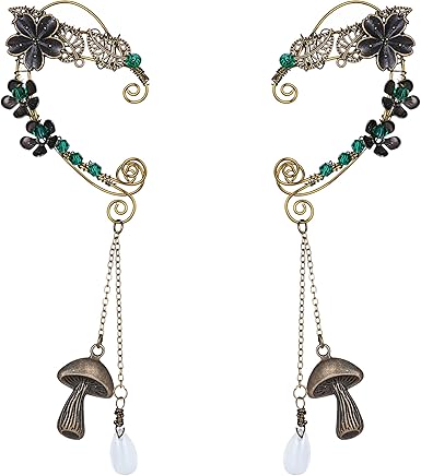 Fairy Elf Ear Cuffs - Handmade Bronze Antique Vintage Cuffs Drop Dangling Ear Clips Wraps for Women s Costume