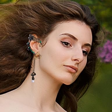 Fairy Elf Ear Cuffs - Handmade Bronze Antique Vintage Cuffs Drop Dangling Ear Clips Wraps for Women s Costume