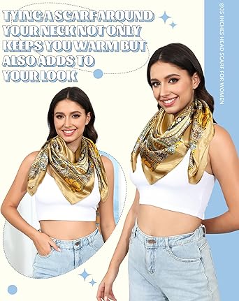 35” Large Square Satin Head Scarf - 3Pcs Satin Hair Scarves Silk Bandana Scarf Headscarf Silk Feeling Scarf for Women