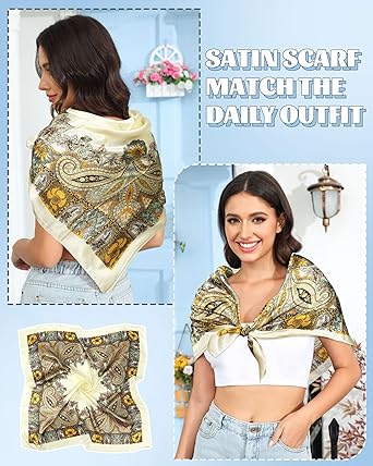 35” Large Square Satin Head Scarf - 3Pcs Satin Hair Scarves Silk Bandana Scarf Headscarf Silk Feeling Scarf for Women