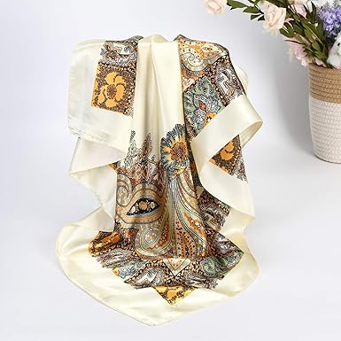 35” Satin Large Square Head Scarves - 4PCS Silk Like Neck Scarf Hair Sleeping Wraps Satin Silk Scarfs for Women