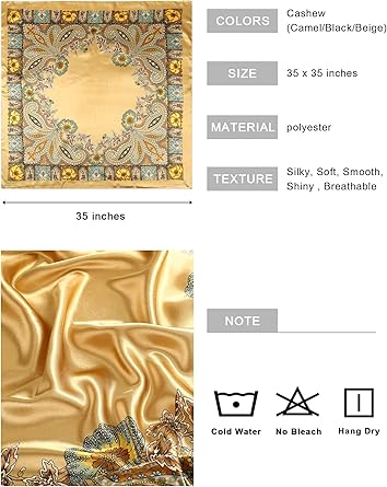 35” Large Square Satin Head Scarf - 3Pcs Satin Hair Scarves Silk Bandana Scarf Headscarf Silk Feeling Scarf for Women